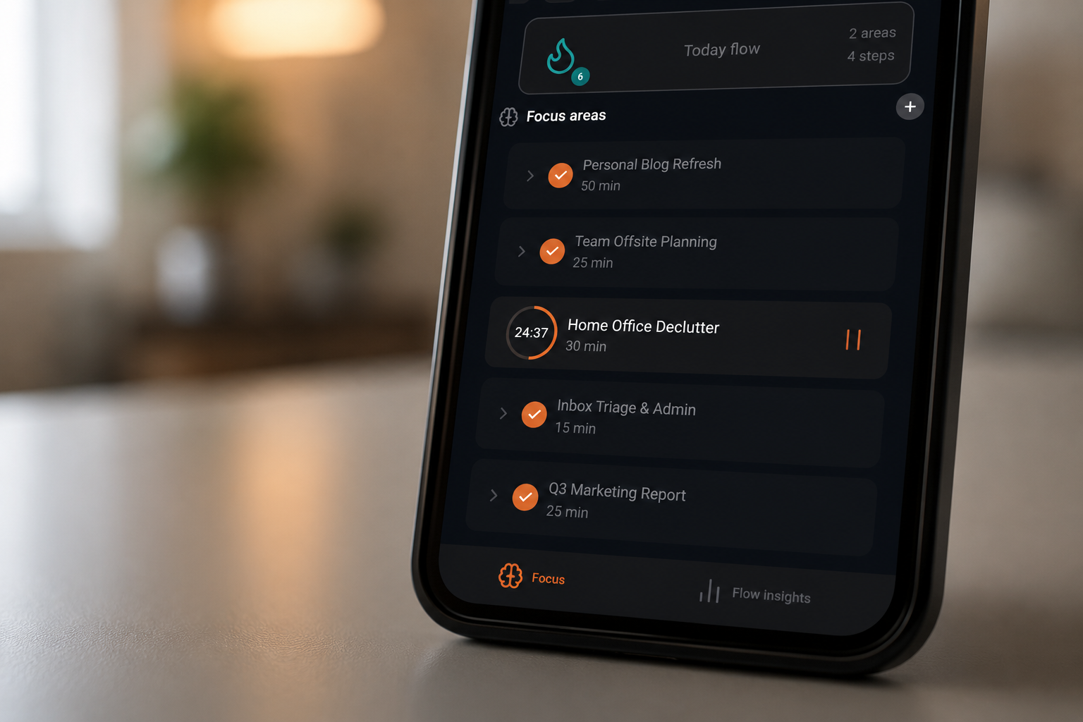 The voliflow timer notification widget with pause and stop controls