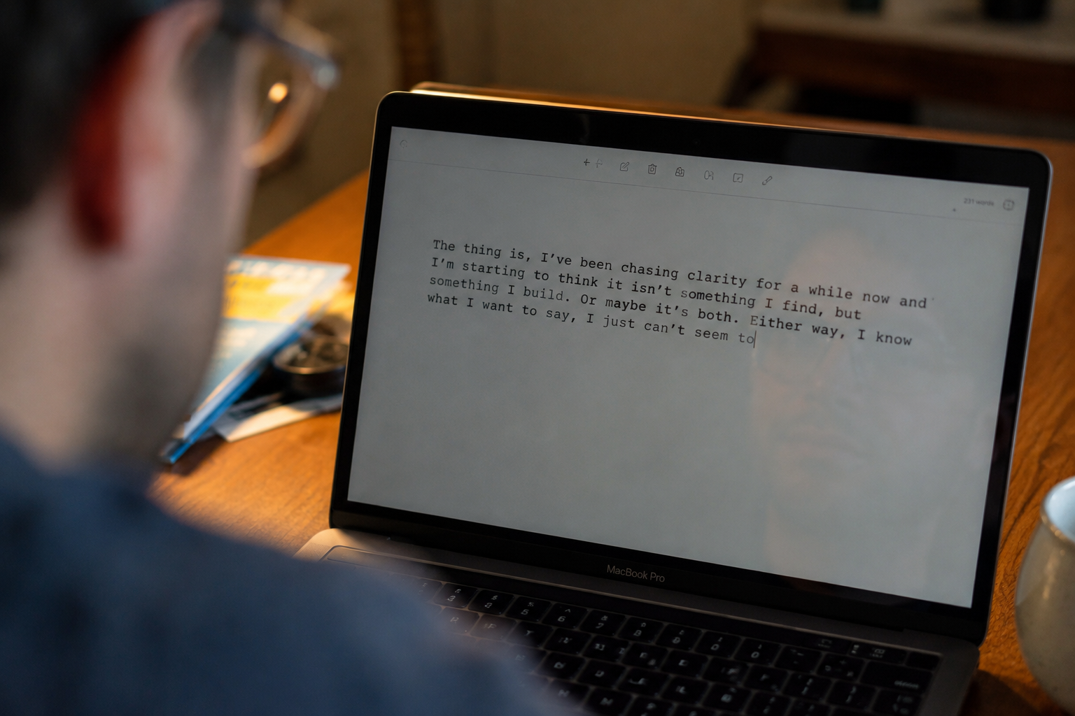 A half-written sentence abandoned on a screen