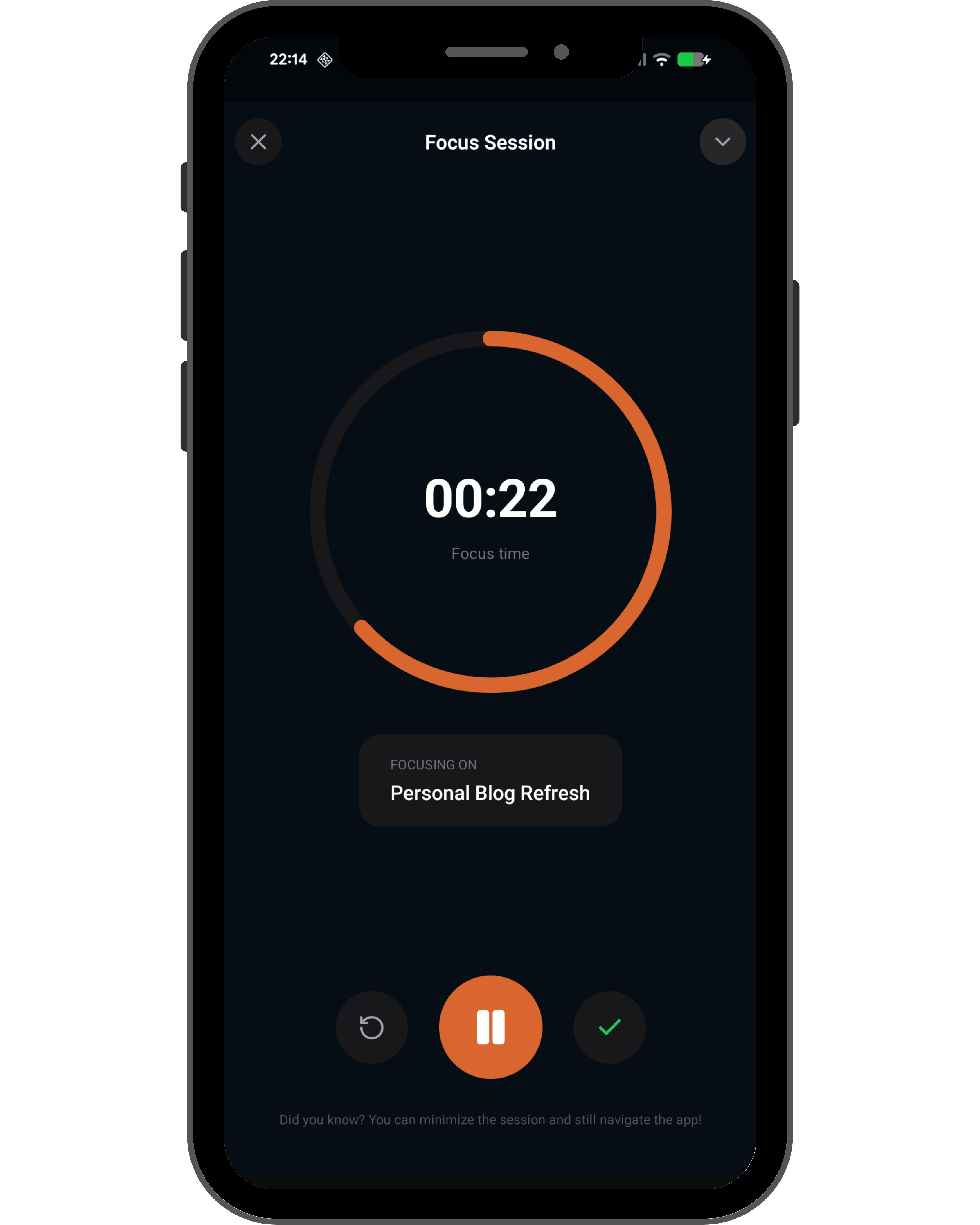 voliflow focus session screen showing a circular timer